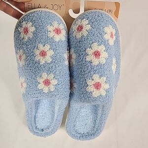 NEW Ella & Joy Women's Flower Slippers Blue Slip On Cozy Size L (9)